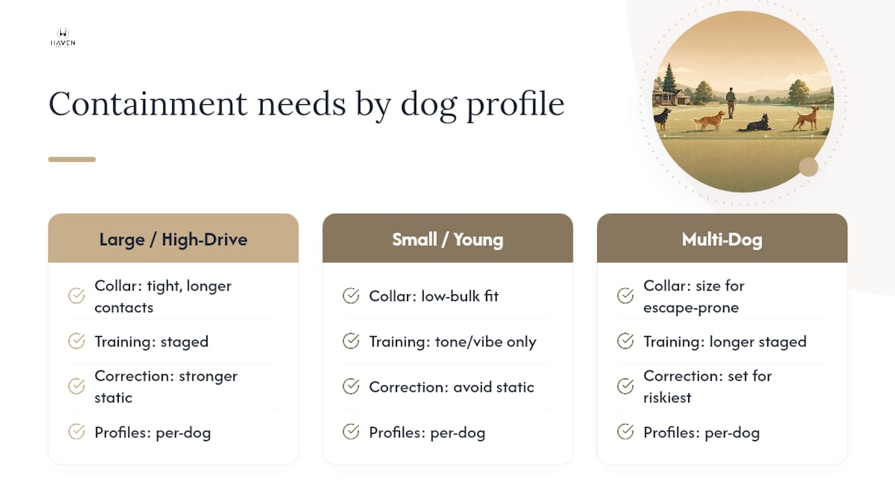 Dog profile containment considerations comparison