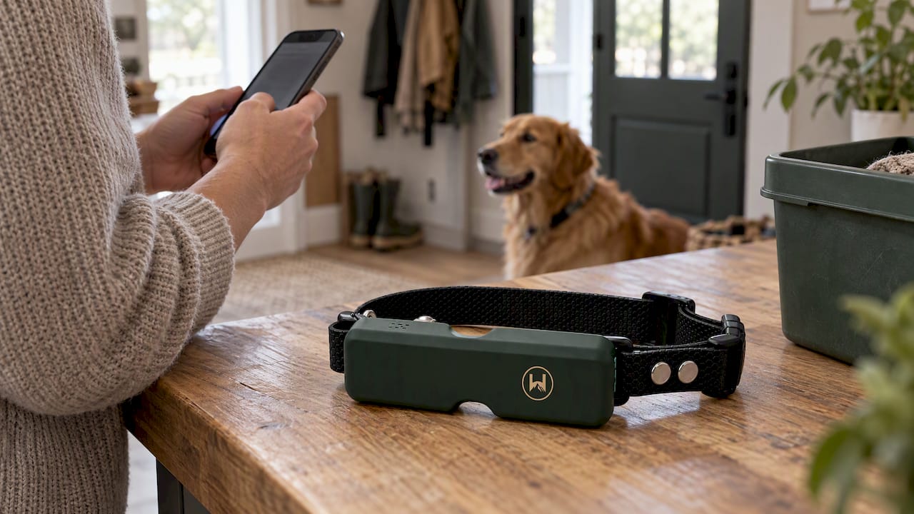 NAXWAVE collar beside phone during firmware update