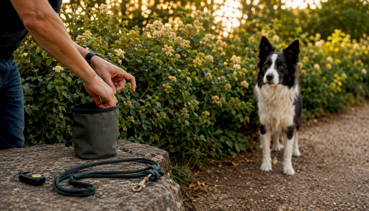 Dog responding to beep recall during boundary training